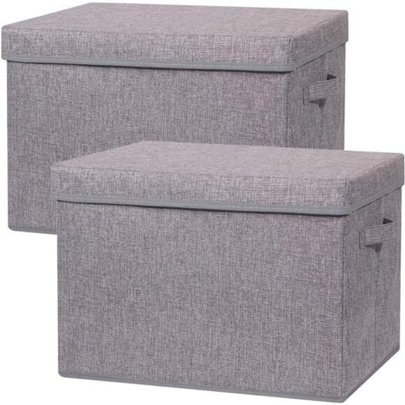 2 pack large foldable fabric storage bins with lids closet clothes organizer box - Picture 1 of 8